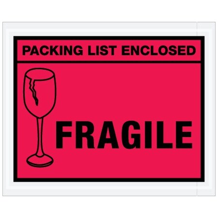 Bsc Preferred 4-1/2 x 5-1/2'' Red ''Packing List Enclosed - Fragile'' Envelopes, 1000PK BUY00024574